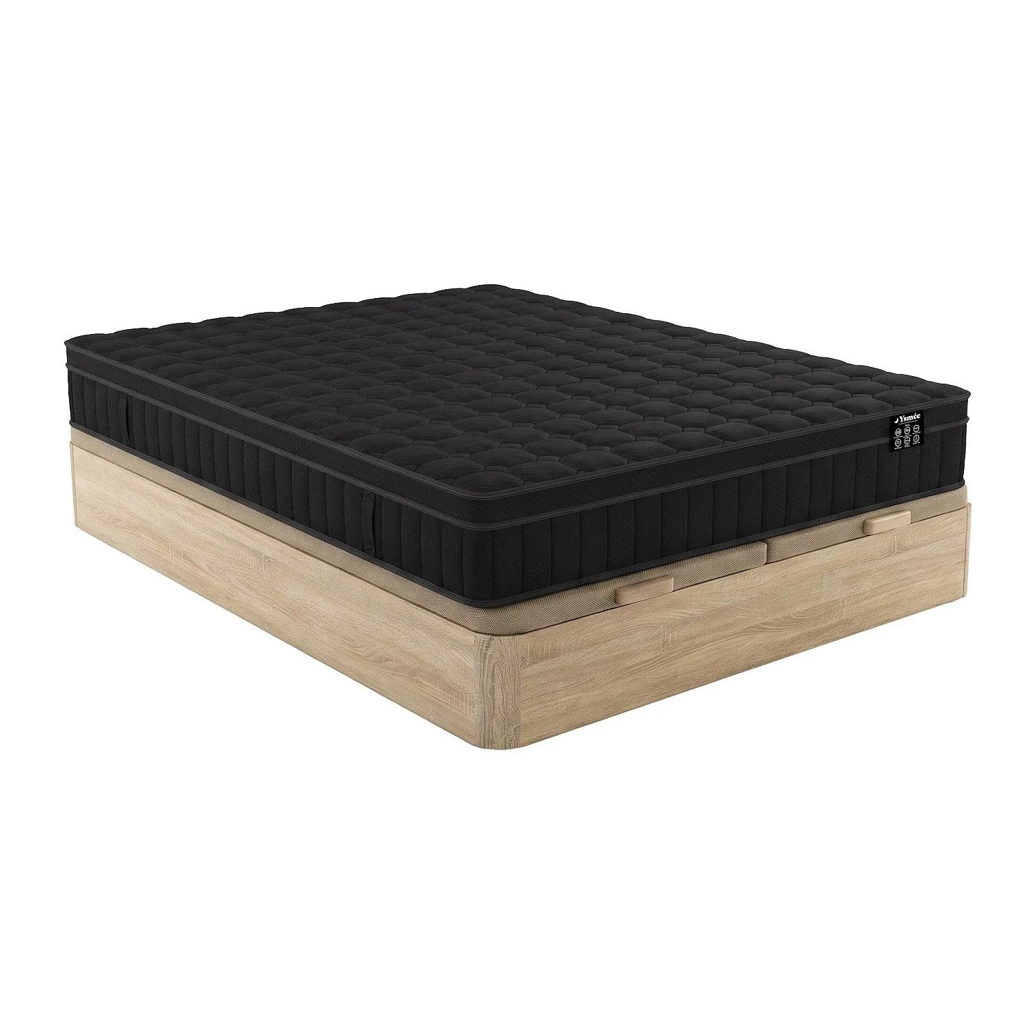Vente-unique Matratze Und Bettgestell Mit Lattenrost Und Bettkasten Tolca Naturfarben Hell 200 cm
