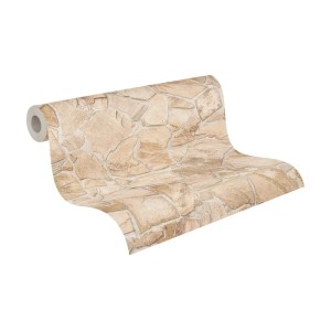 A.S. Création Vliestapete mit Beige-Sand Bruchsteinmauer Design, gerollt.