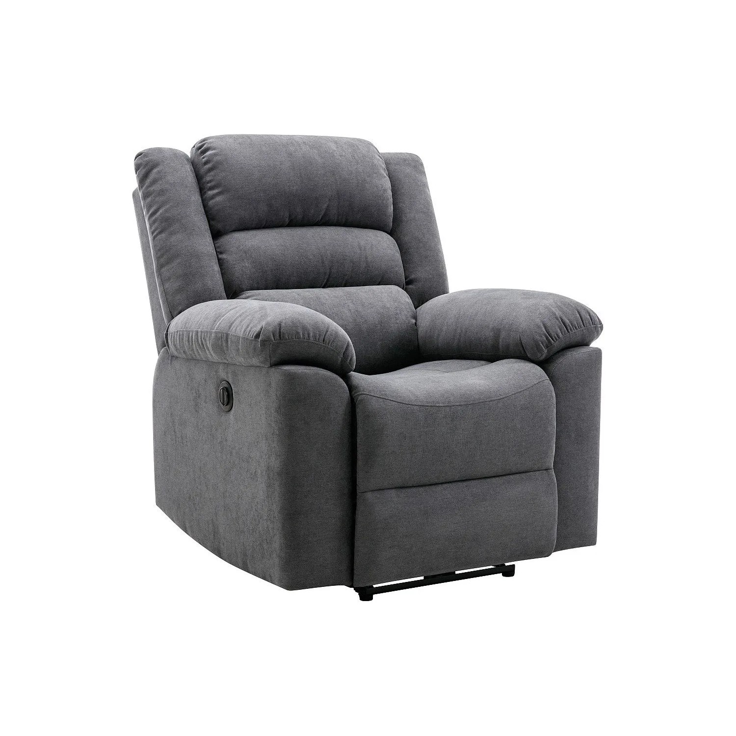 Grauer Relaxsessel Burolo aus Stoff mit verstellbarer Rückenlehne. Klassischer Stil für Komfort.