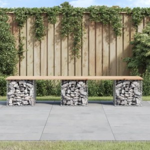 DELUKE Gartenbank Gabionen BIKS Aus Stahl 203x44x42cm Kiefernholz Natur Gabionenbank Gabionengitter Ziergabione