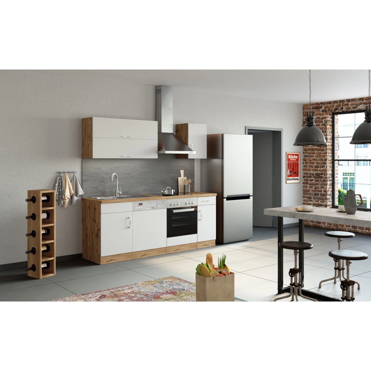 Held Möbel Spülzentrum Sorrento, 110 cm breit, in Weiß und Eiche Dekor. Spülenunterschrank mit Tür und Blende.