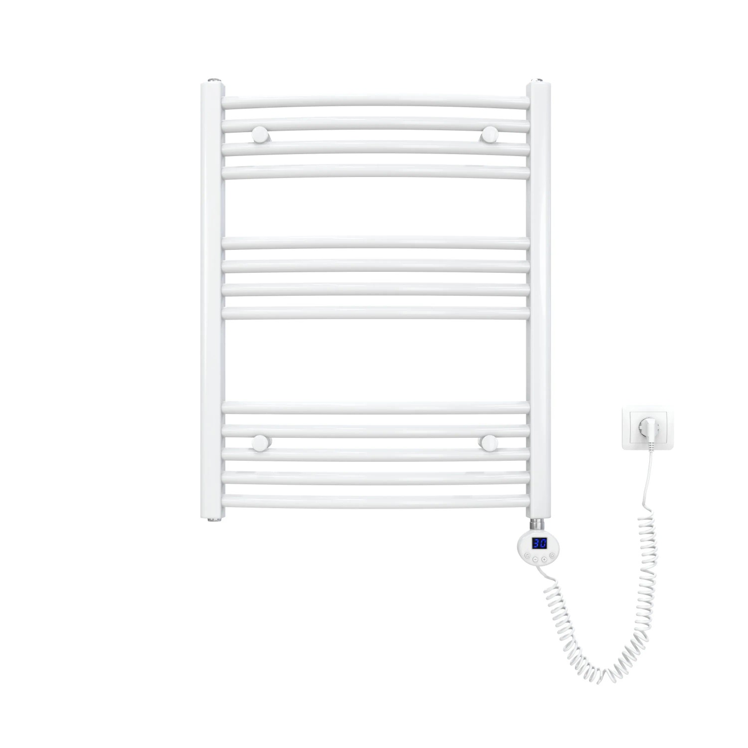 Emke Elektrischer Badheizkörper Gebogen mit Thermostat Handtuchtrockner mit Heizstab 75×60cm 300W Weiß
