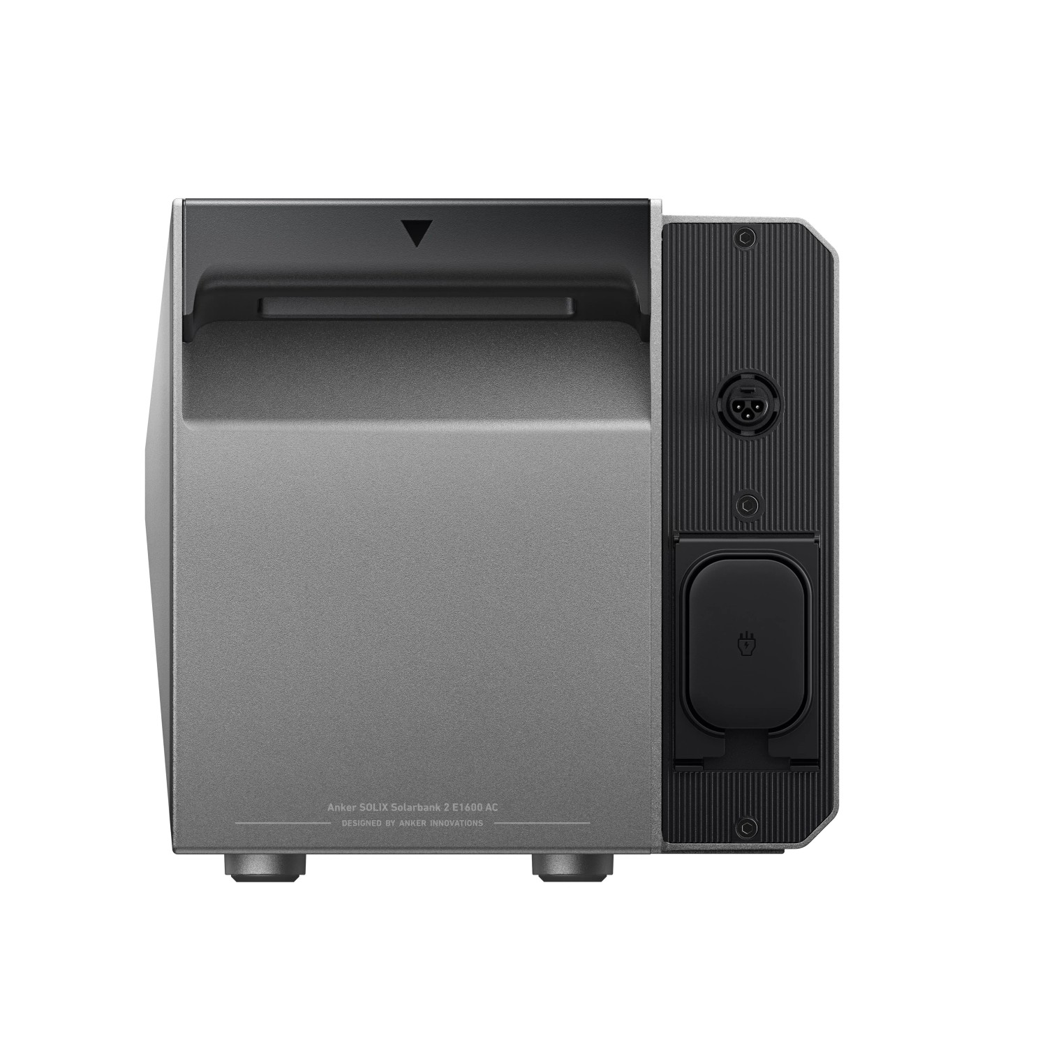 Anker Solix Solarbank 2 E1600 AC, 1600 Wh für Balkonkraftwerke, graues Gehäuse mit Anschlüssen.