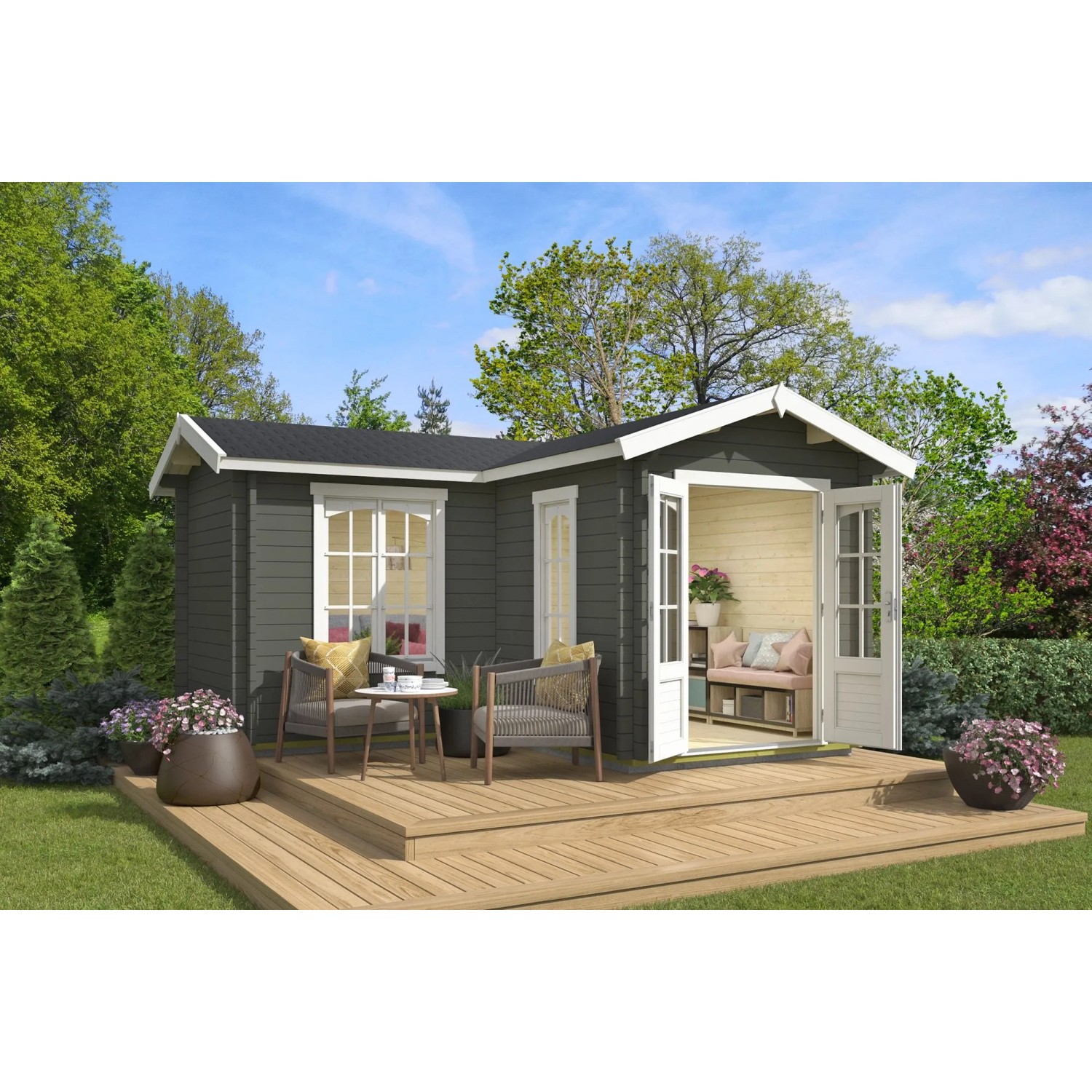 Lasita Gartenhaus Portsmouth 44 Grau-Grün 400 cm x 400 cm