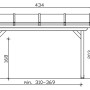 Technische Zeichnung der Skan Holz Terrassenüberdachung Ancona, Maße 434 x 300 cm.