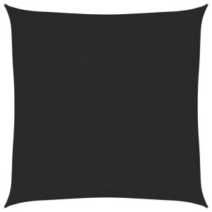 Quadratisches, schwarzes Sonnensegel (3x3 m) aus HDPE-Gewebe mit UV-Schutz.