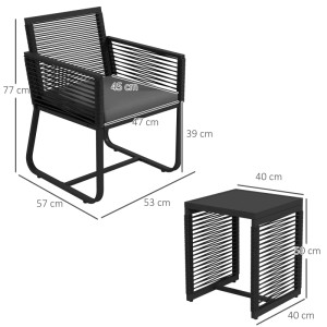Outsunny Rattan Gartenmöbel-Set, schwarz, mit Stuhl, Tisch und Maßen.