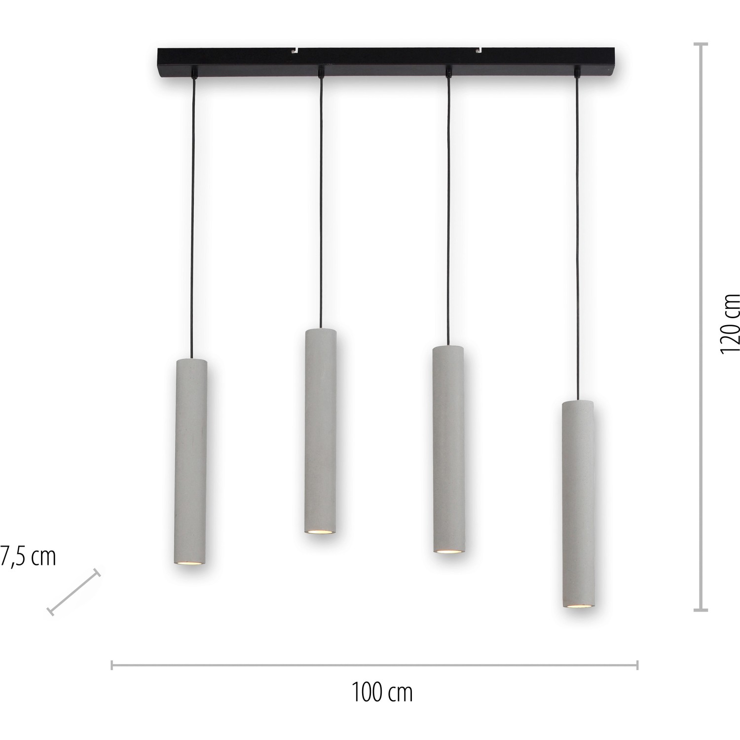 Paul Neuhaus Pendelleuchte Eton in Betonoptik, 4-flammig, 100x7,5 cm. Moderne Hängelampe für den Essbereich.