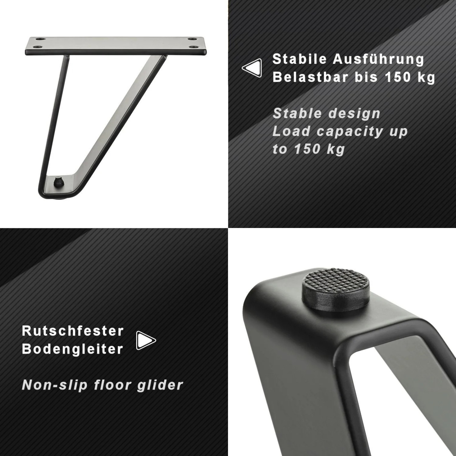 SOTECH Möbelfuß TANGO, 118,5 mm, schwarz matt. Stabiler Metallfuß mit Bodengleiter, belastbar bis 150 kg.