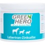 GreenHero Lebertran-Zinksalbe für Tiere, zur Hautpflege bei Reizungen. Dose mit blau-weißem Etikett.