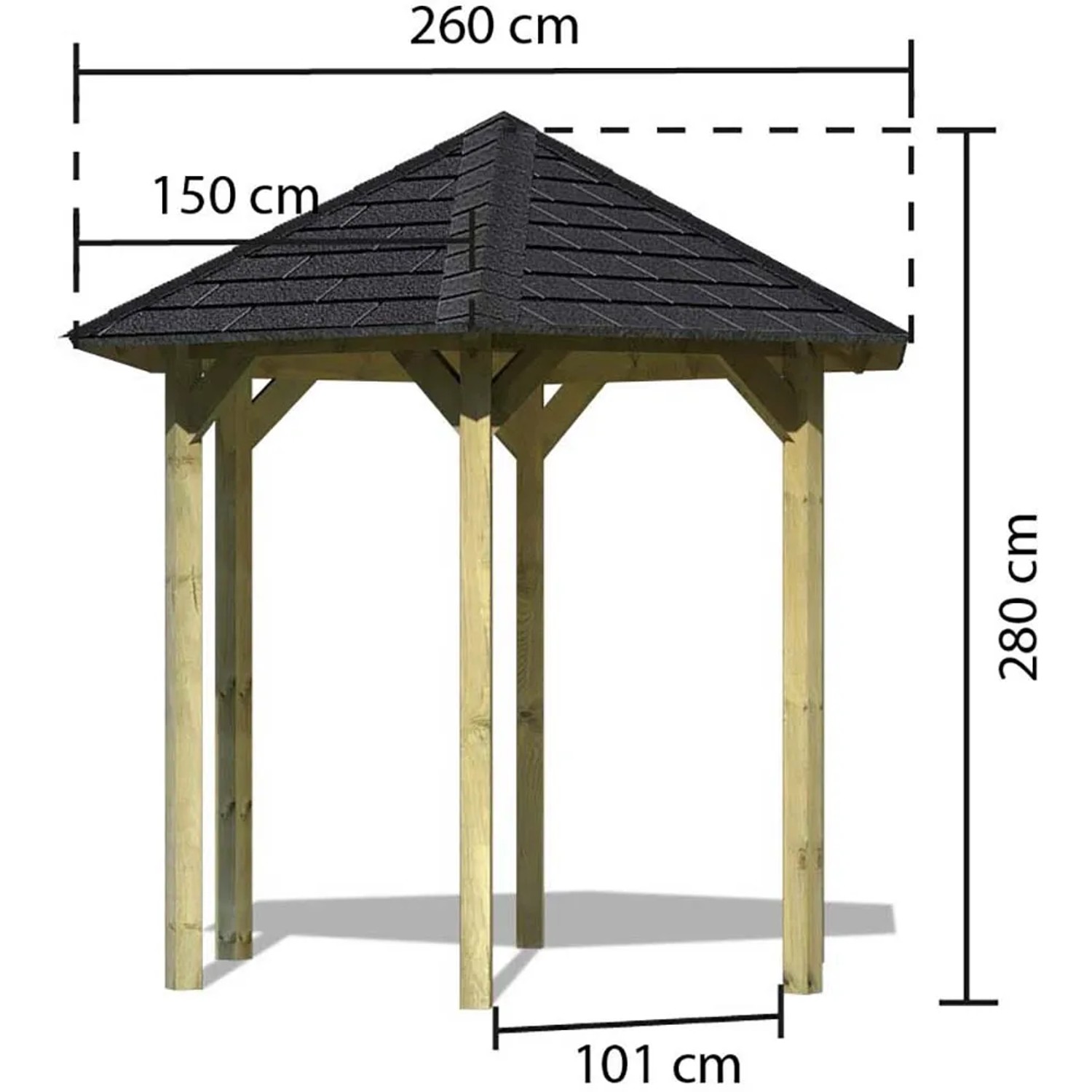 Karibu Pavillon Alicante Set mit schwarzen Schindeln, kesseldruckimprägniert, 235x208x280 cm.