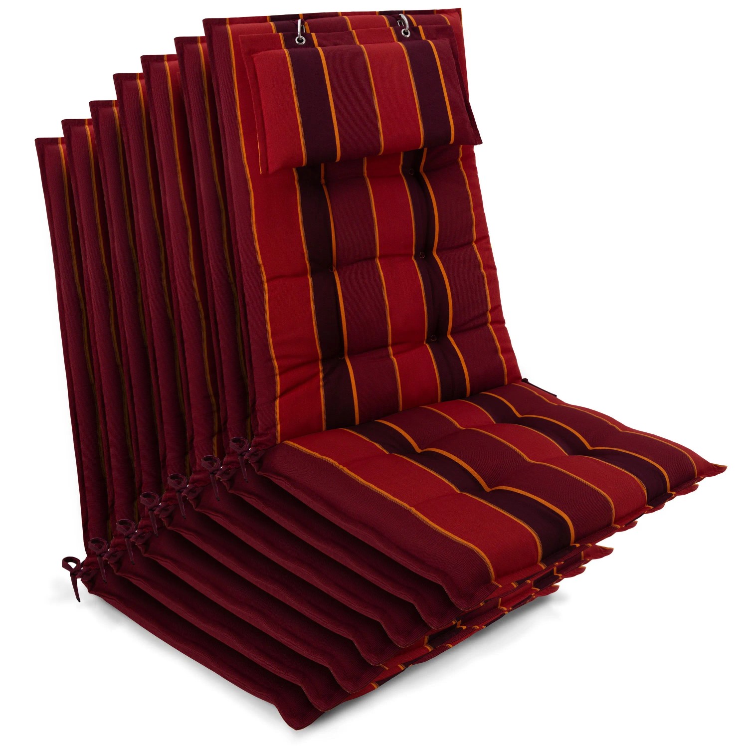 Beautissu 7er Set Sun-HL Hochlehner Auflage 120x50x8cm Rot-Anthrazit-Gestreift