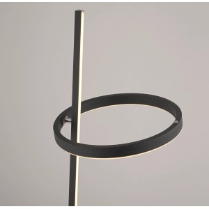 Moderne, schwarze Design-Stehlampe Ritus mit LED-Ring und Stab für Wohnraumbeleuchtung.