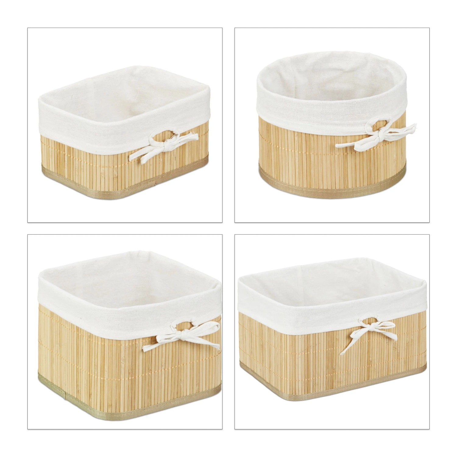 Relaxdays Aufbewahrungskörbe 4er Set Bambus Natur mit Stoffbezug