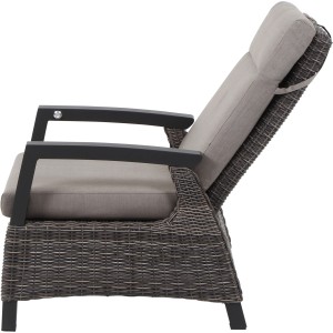 Siena Garden Loungesessel Corido, anthrazitgrau, mit verstellbarer Rückenlehne und taupefarbenen Kissen.