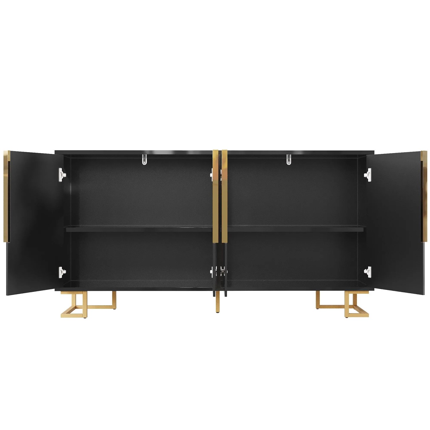 okwish Sideboard mit Geometrischem Design Goldene Griffe Wohnzimmer 152x40x75cm Schwarz
