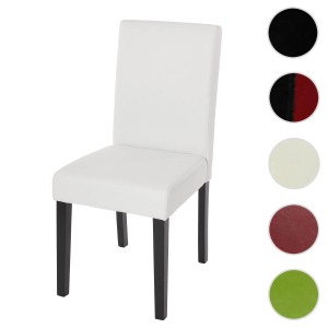 Weißer MCW Esszimmerstuhl Littau mit dunklen Beinen, Polsterstuhl für Esszimmer und Küche.