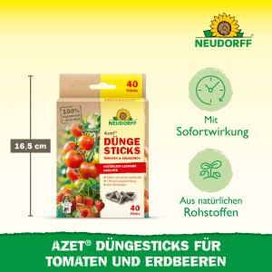 Neudorff Azet Düngesticks für Tomaten und Erdbeeren, 40 Stück. Organischer Tomatendünger für reiche Ernte.