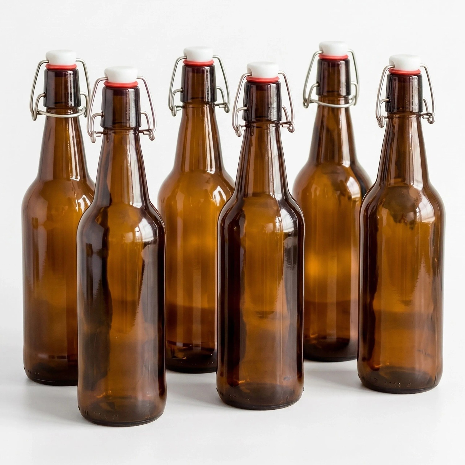Relaxdays Bügelflaschen Glas Braun 6er Set mit Bügelverschluss 20 cm x ø 6 cm