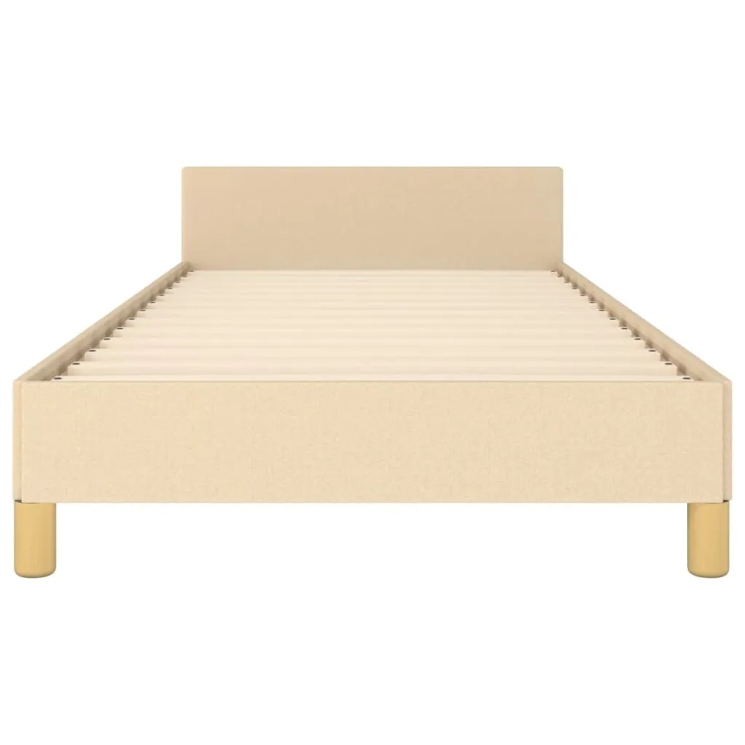 Cremefarbenes Stoff-Bettgestell (90x190 cm) mit Kopfteil. Schlichtes Design für Schlafzimmer.