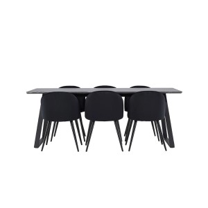ebuy24 Malaga Essgruppe mit Esstisch in Dunkelgrau und 6 Skagen Stühlen in Velours Schwarz.