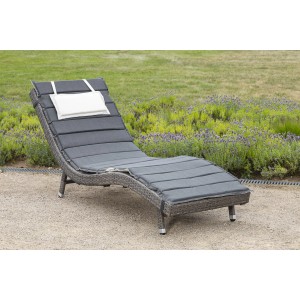 Graue Merxx Piacenza Sonnenliege aus Stahl/Kunststoffgeflecht mit Auflage und Wendekissen.