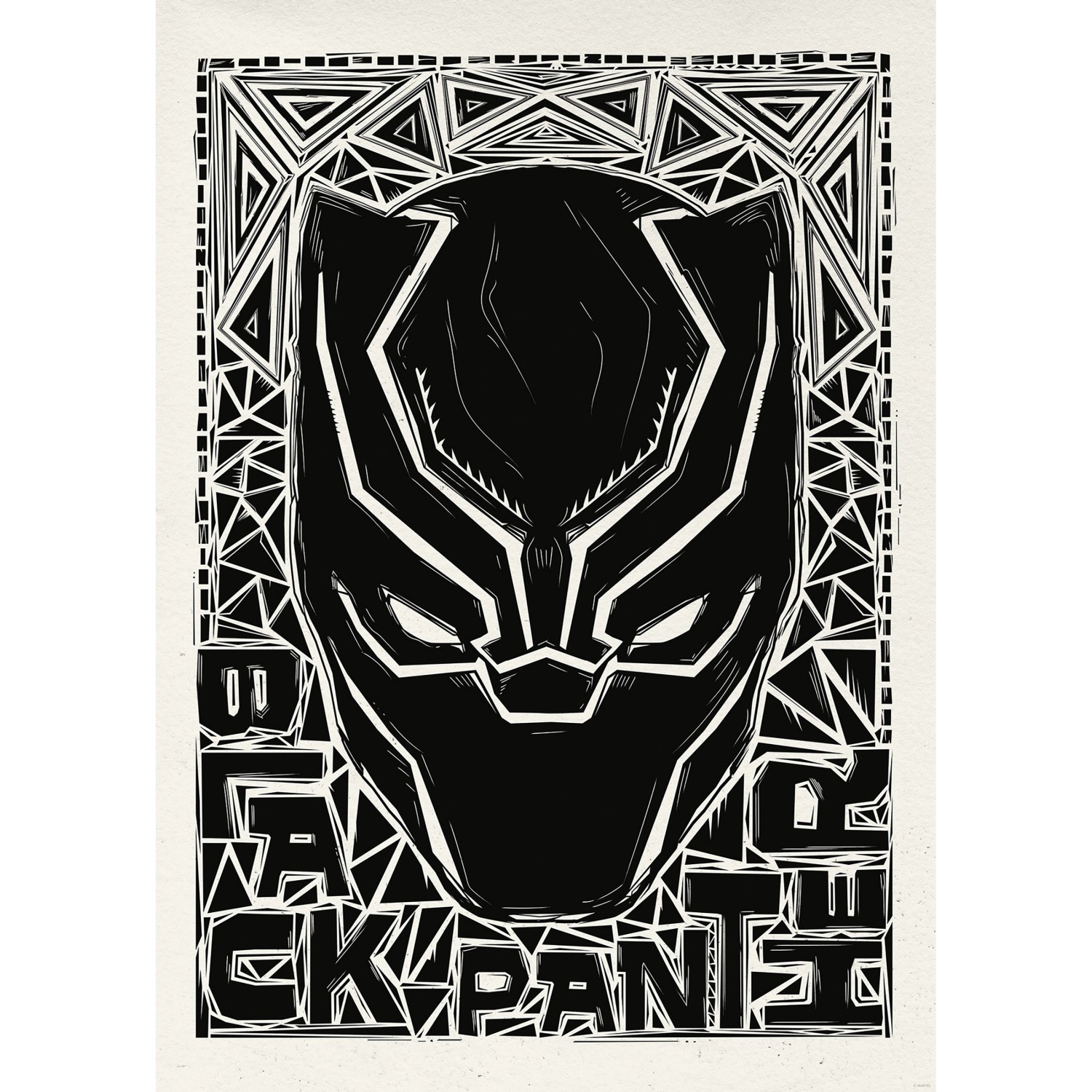 Komar Wandbild Marvel Black Panther Lino-Cut Helmet 50 cm x 70 cm Schwarz-W günstig online kaufen