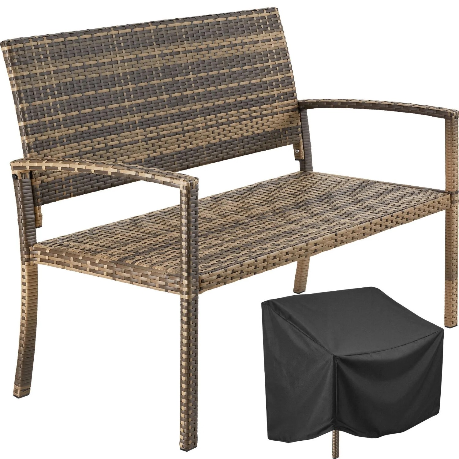 Tectake Rattan Gartenbank Murat 2 Sitzer Wetterfest  64 5 x 125 x 90 cm Natur