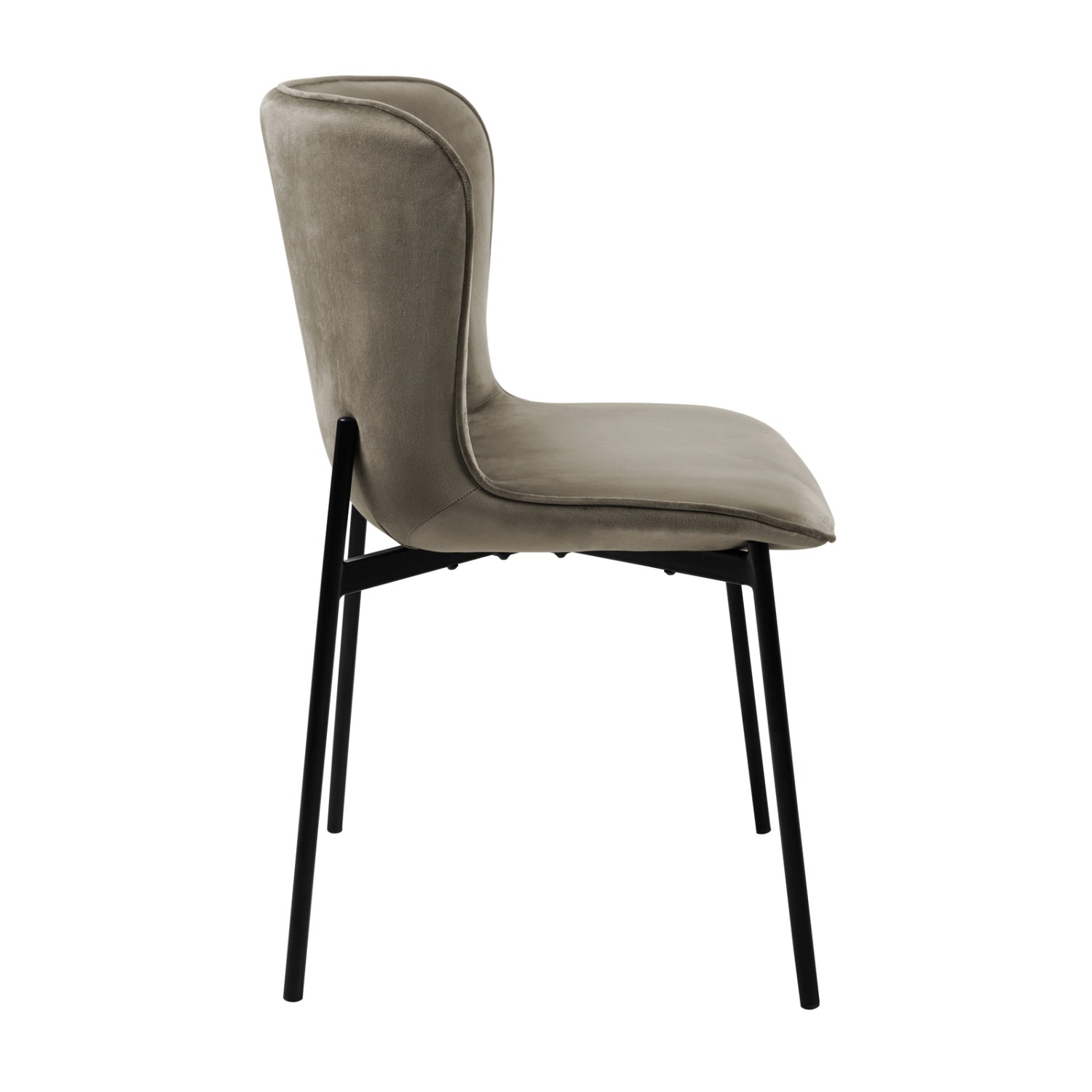 Svita Mary Esszimmerstuhl 2er Set, taupefarbener Samt, schwarze Beine, Seitenansicht.