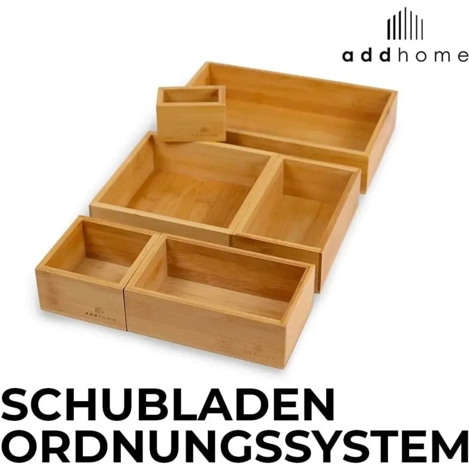 addhome 6er Set Bambus Schubladen Organizer Boxen in verschiedenen Größen.