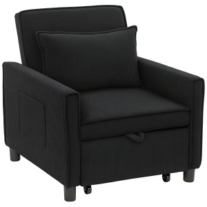 Schwarzer HOMCOM Schlafsessel aus Polyester und Eukalyptusholz mit Kissen.