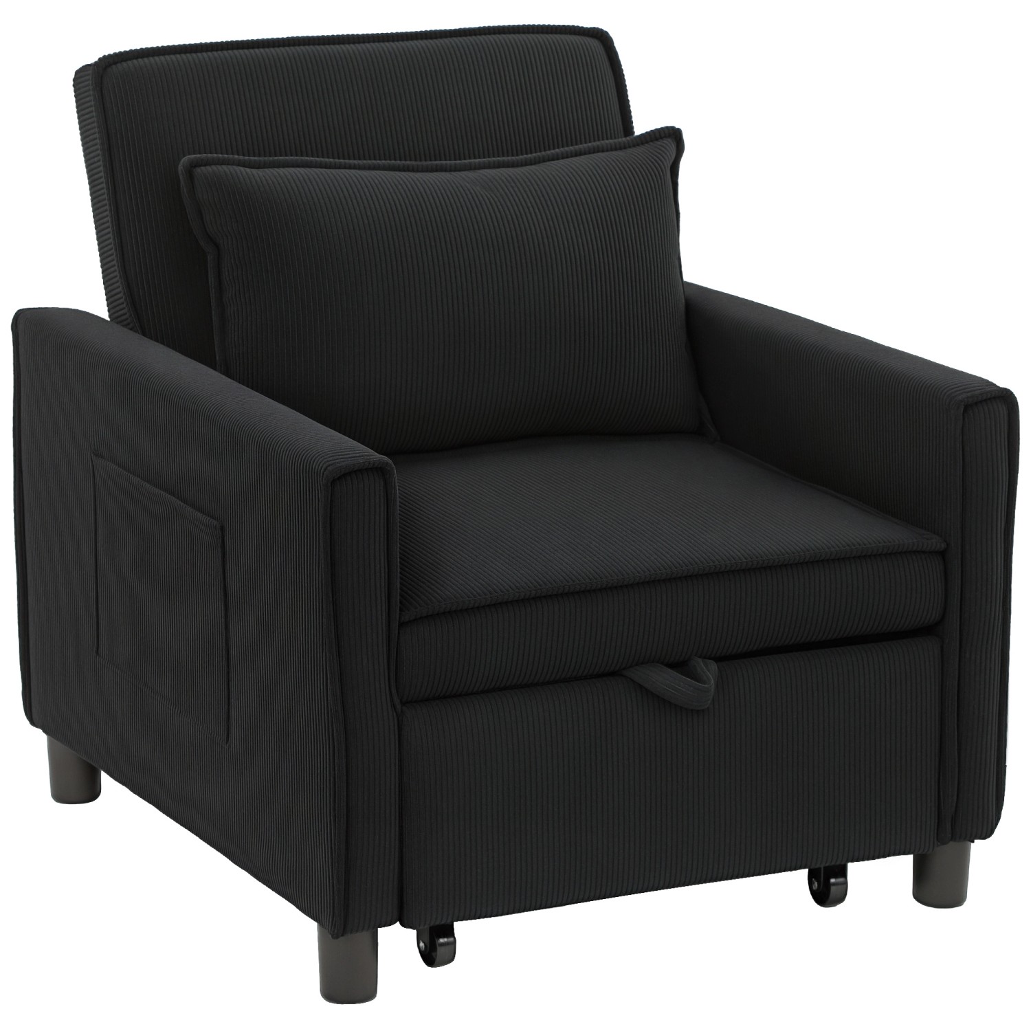 HOMCOM Schlafsessel Polyester Eukalyptusholz Schwarz 74L x 84B x 81H cm