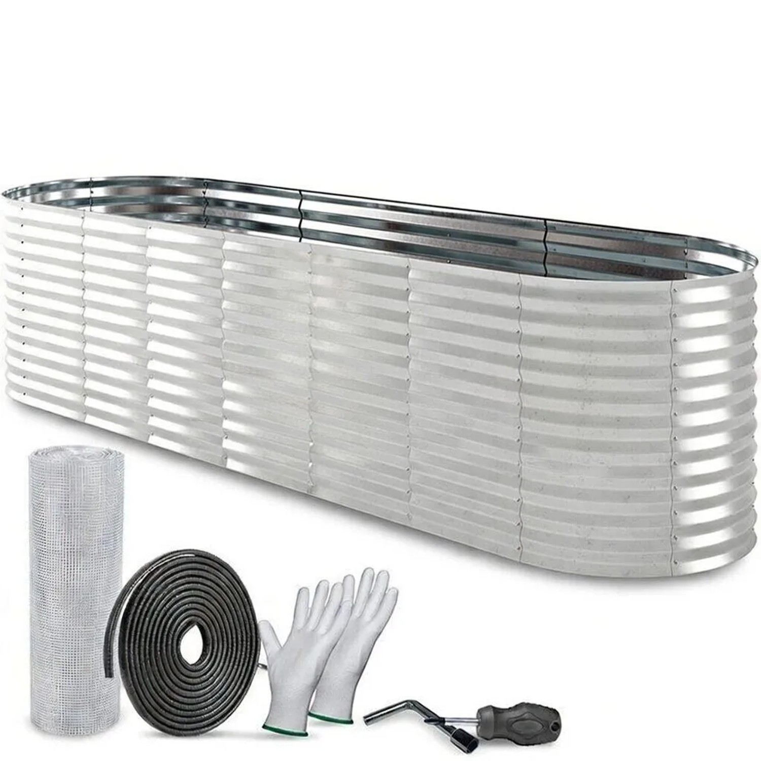 TTL GARDEN Ovales Garten-Hochbeet SPIRIT XL 320×80×80 cm – Extra Großes Metall Hochbeet Verzinkt in Silber für Garten