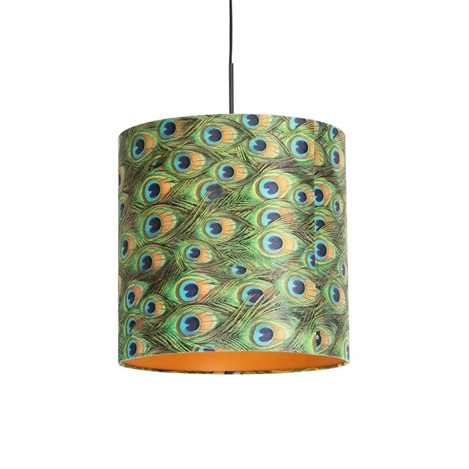 QAZQA Hängelampe mit Veloursschirm Pfau mit Gold 40 cm Combi