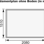Fundamentplan des Karibu Holz-Gartenhauses Neuenburg, Maße 208x150 cm.