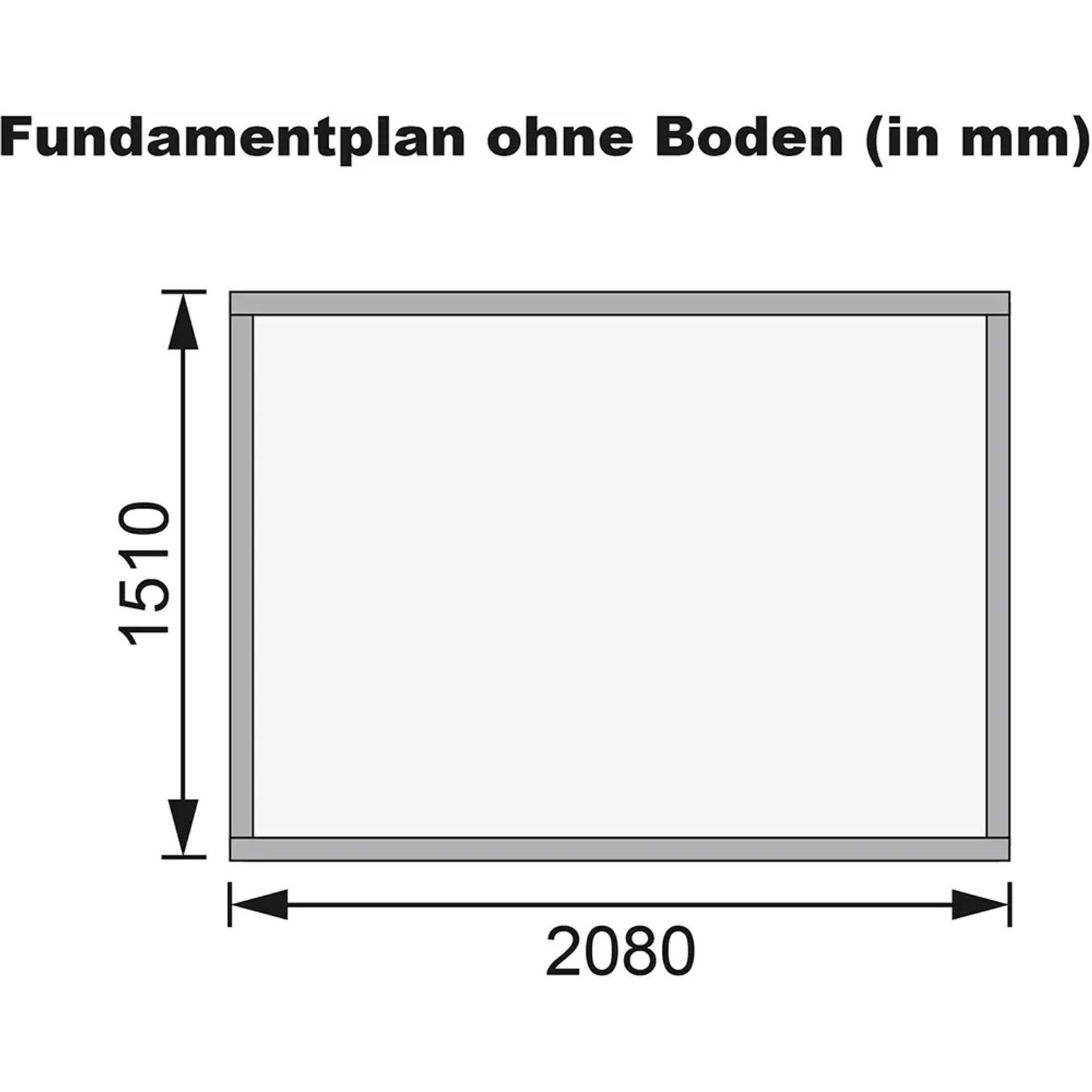 Fundamentplan des Karibu Holz-Gartenhauses Neuenburg, Maße 208x150 cm.