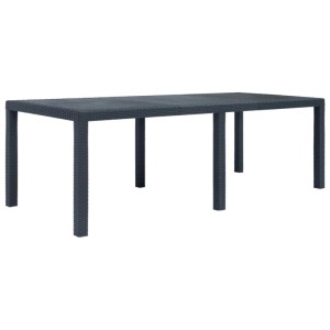Anthrazitfarbener Furnicato Gartentisch (220x90 cm) in Rattan-Optik aus Kunststoff.