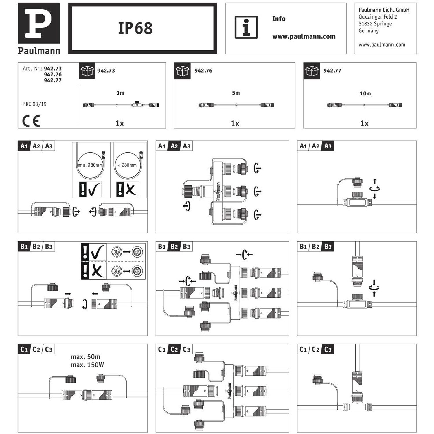 Paulmann Plug & Shine Kabel, 10m, schwarz, IP68. Verbindungskabel für Außenbeleuchtungssysteme.