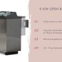 Karibu Saunaofen Arvi 2, 9 kW Bio-Ofen mit Edelstahlmantel und Diabassteinen für Saunahaus.