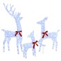 Drei leuchtende Rentierfiguren aus weißem Stoff mit kaltweißen LEDs und roten Schleifen als Weihnachtsdeko.