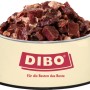 Dibo Rinderherz Frostfutter im Napf, geeignet für Hunde und Katzen.