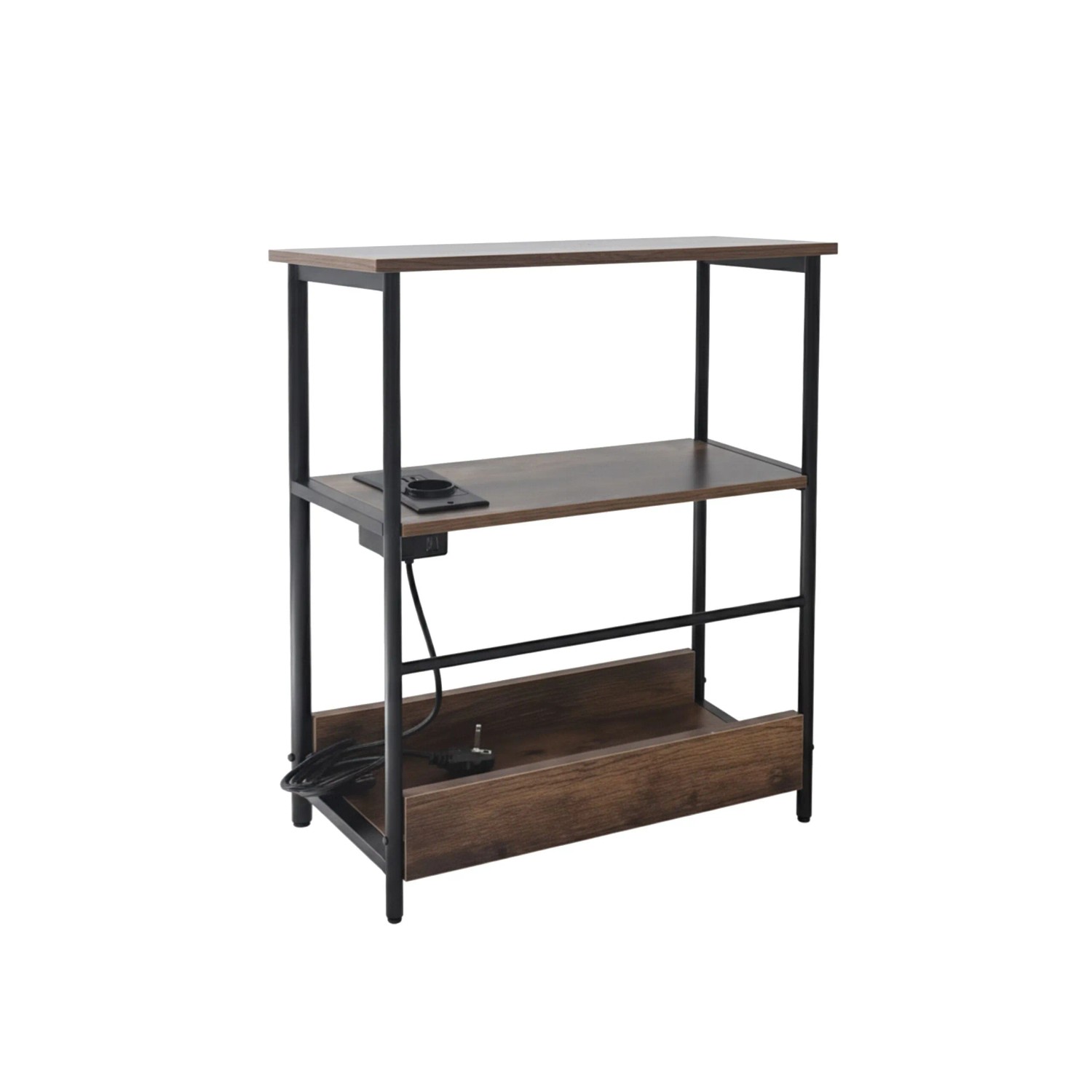 Relaxdays Beistelltisch MDF Eisen Vintagebraun mit Steckdose und USB Ports 58 x 45 x 18 cm 3,5 kg