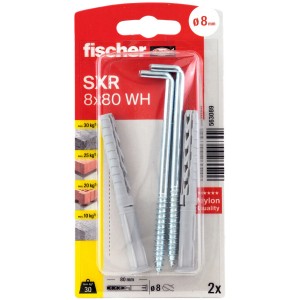Fischer Langschaftdübel SXR 8x80 WH mit Winkelhaken, 2er-Packung.