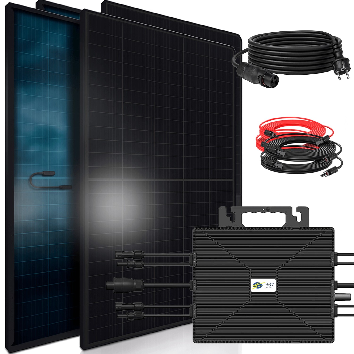 SUNNIVA Balkonkraftwerk 1840 W mit ASTRO-E 1600 W Wechselrichter inkl.5m Kabel 4x 460 W Solarmodule Bifazial Fullblack G...