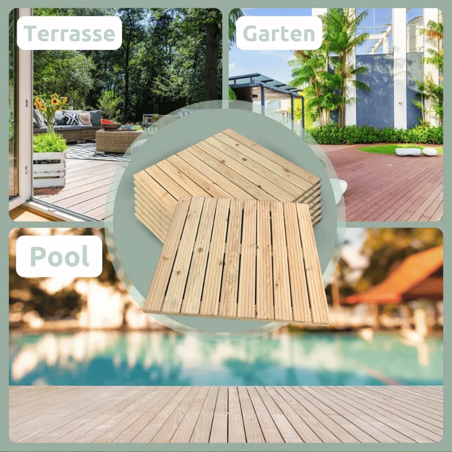 DELUKE Holzfliese Kiefernholz 47,5x47,5cm Fliese Geriffelt Terrassenfliese Holz Quadratisch Terrassendiele mit Unterkonstruktion Balkon Bodenfliese_6