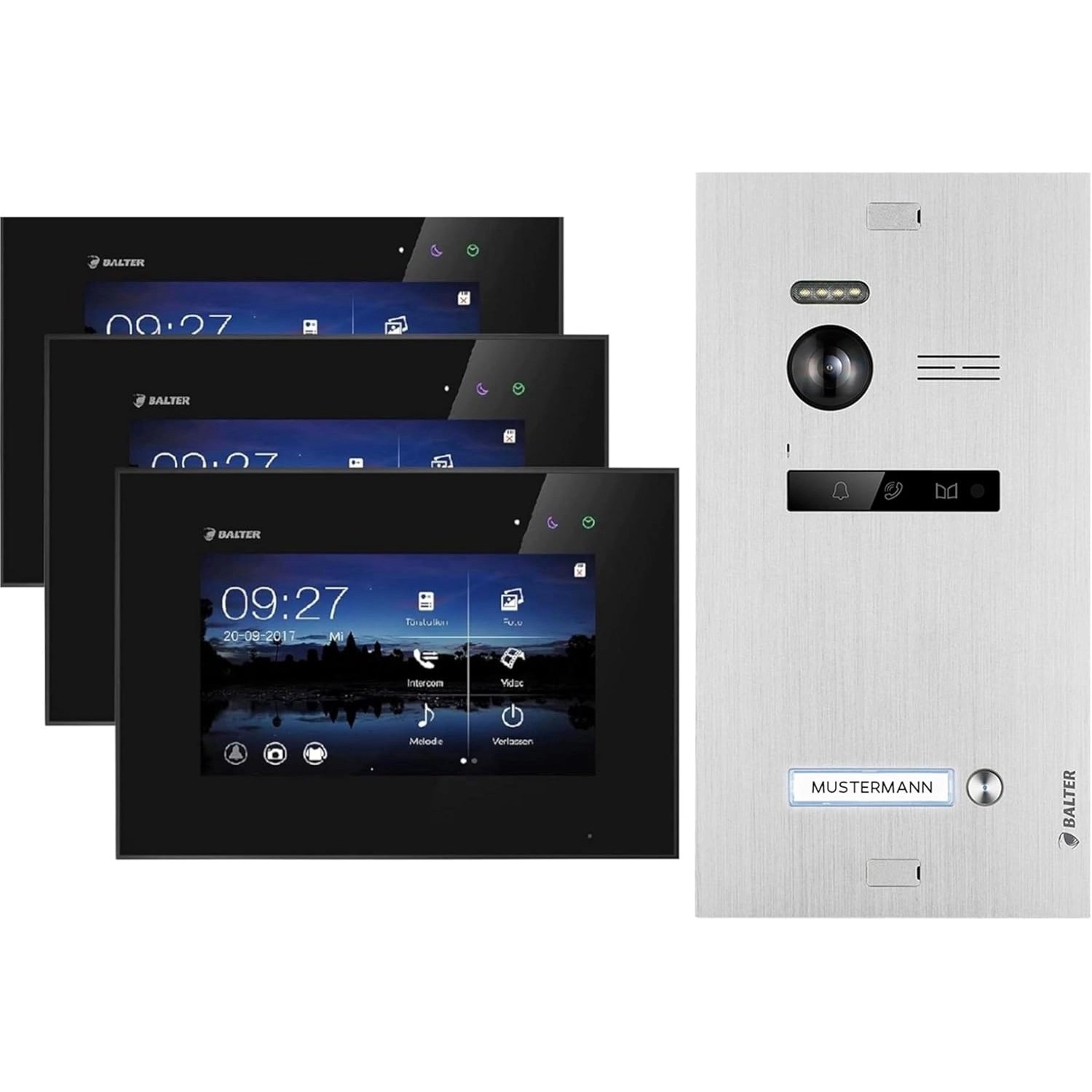Balter EVO Video-Türsprechanlage für Einfamilienhaus mit 3x 7 Zoll Monitor Silber-Schwarz