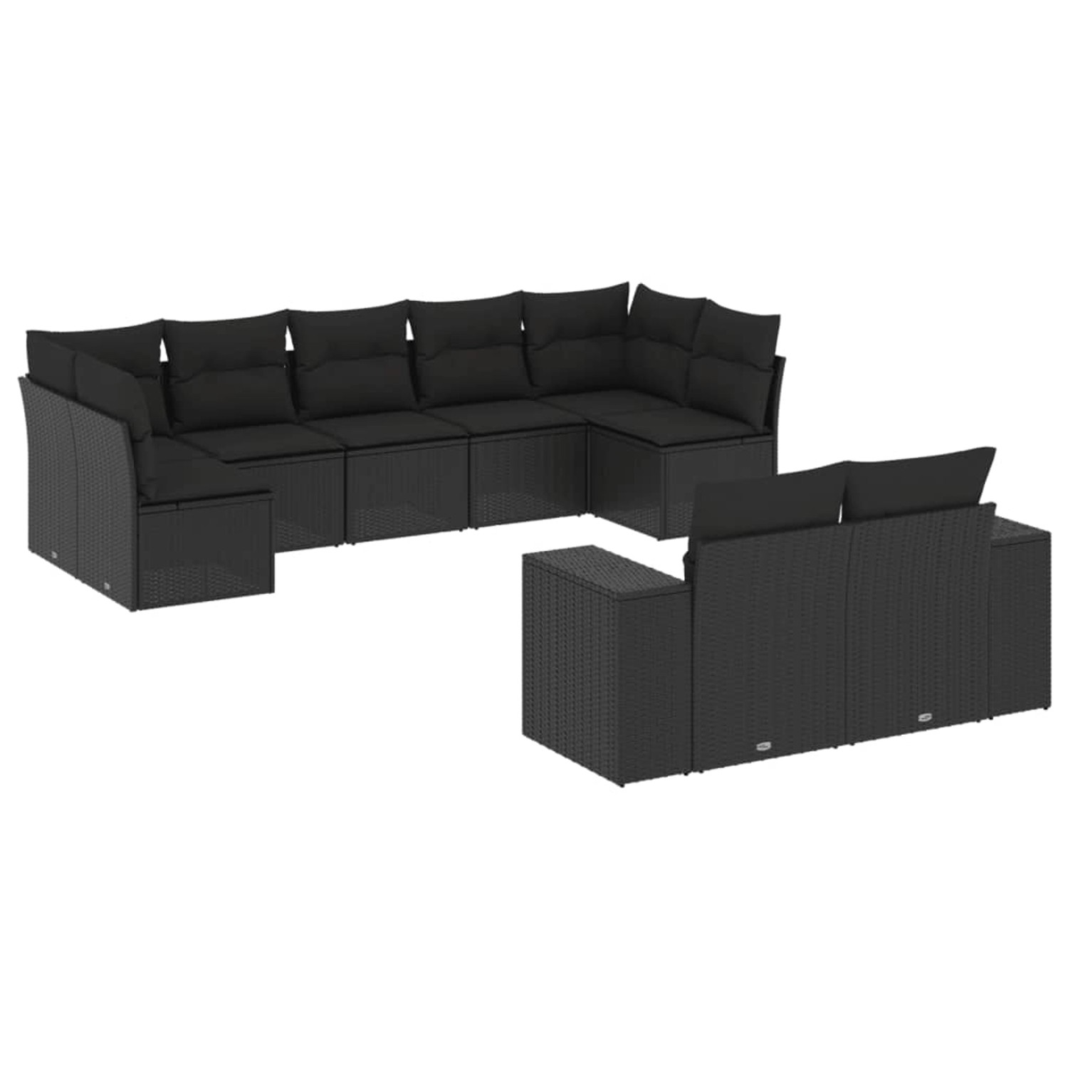 vidaXL 9-Tlg Garten-Sofagarnitur mit Kissen Schwarz Poly Rattan 3255352