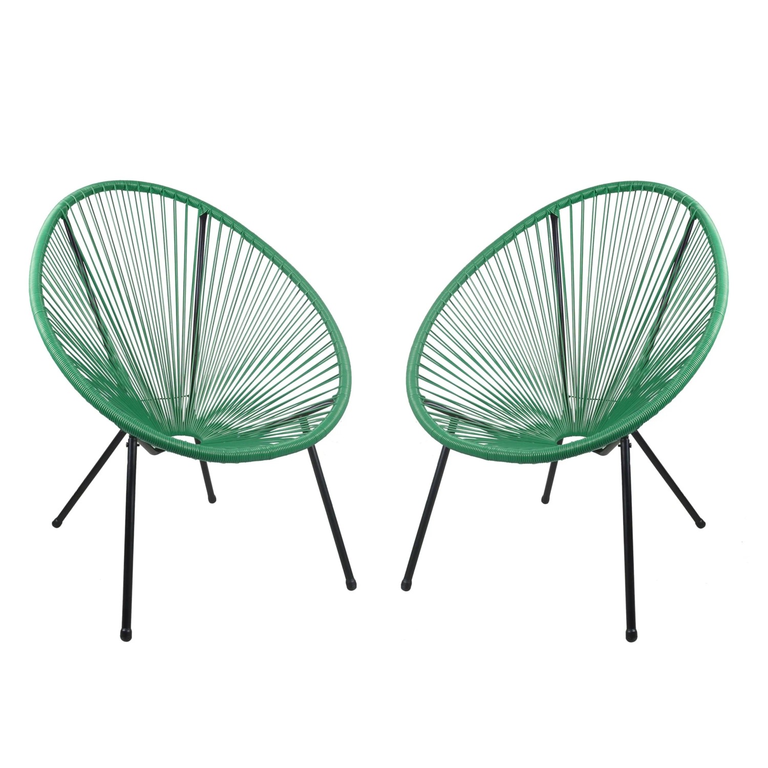 DELUKE Gartenstuhl 2er Set SVEN Kunstgeflecht Kunststoff Grün Relaxsessel Wetterfest Gartenstühle Outdoor