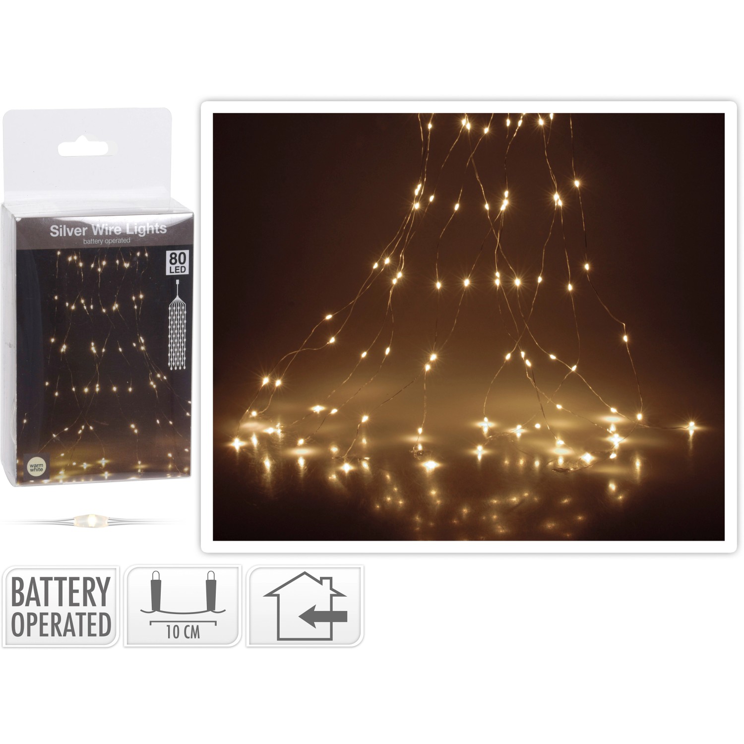 LED Lichterkette Schweif 80 warmweiße LEDs Silberdraht innen