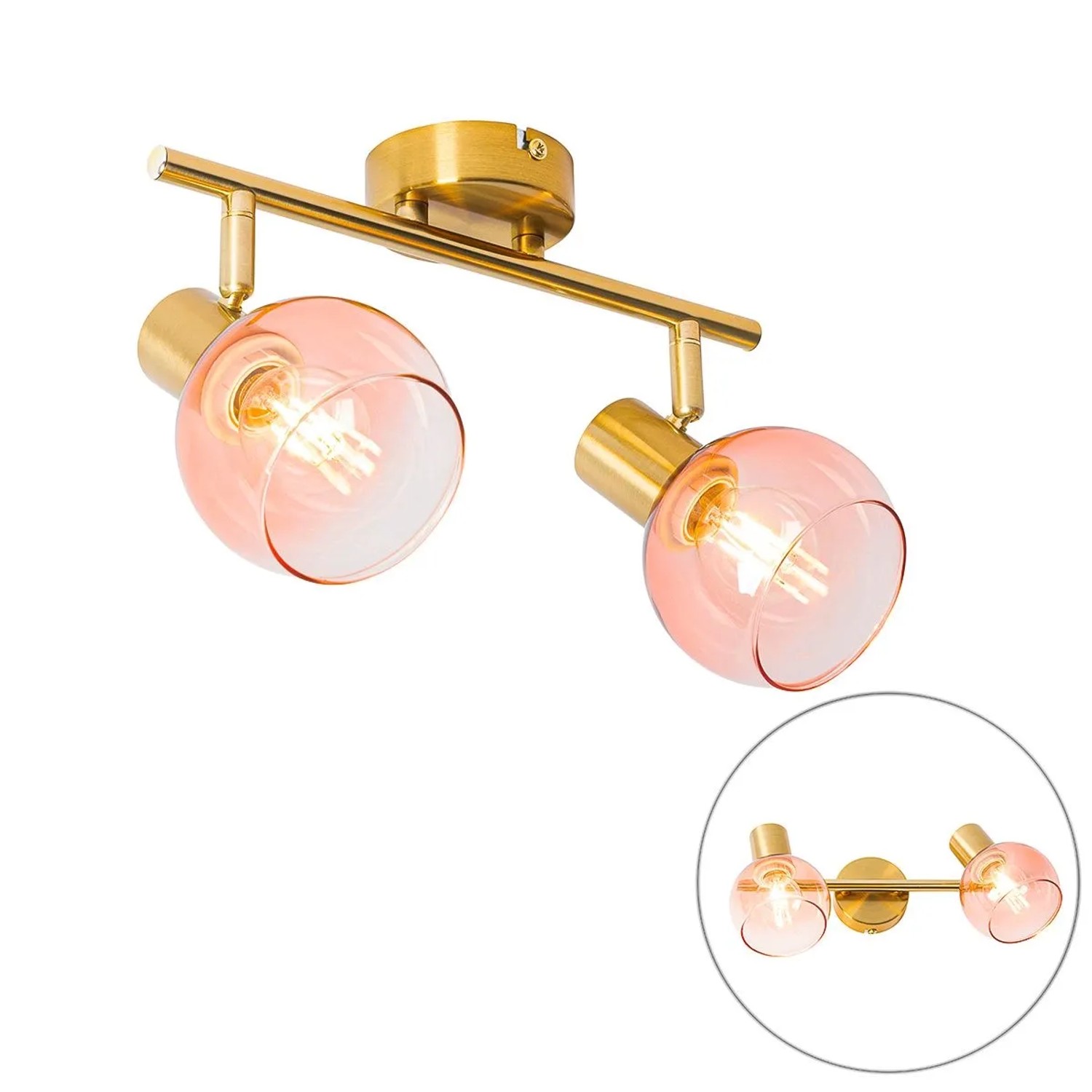 QAZQA Art Deco Spot Gold mit Rosa Glas 2 Lichter Vidro